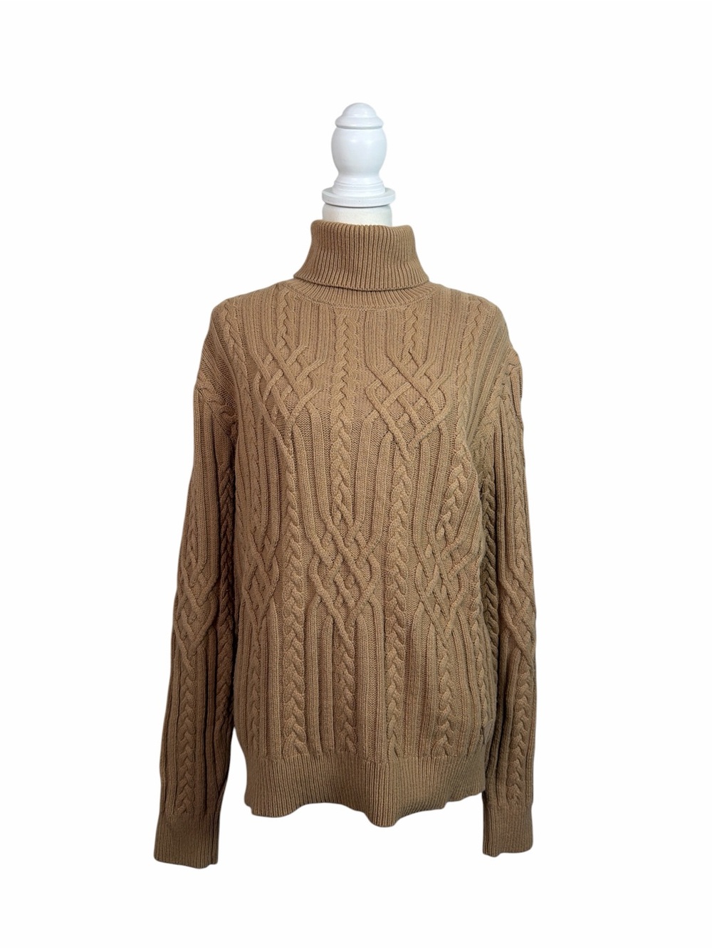 GUESS Small Camel Cable Knit Turtleneck Sweater Long Sleeve Pullover